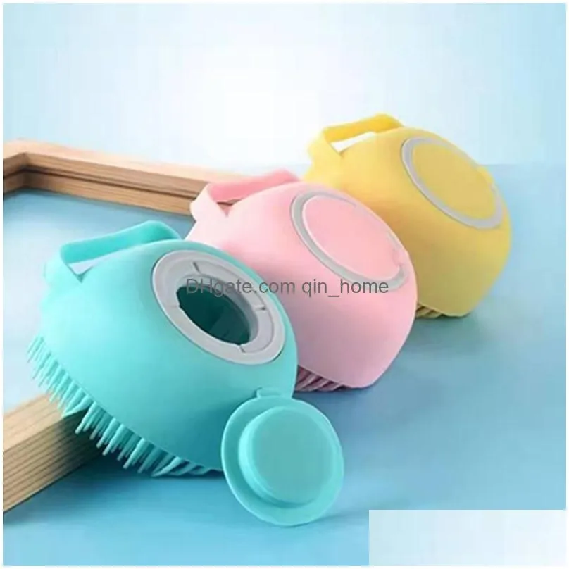 stock bathroom dog bath brush massage gloves soft safety silicone comb with shampoo box pet accessories for cats shower grooming tool