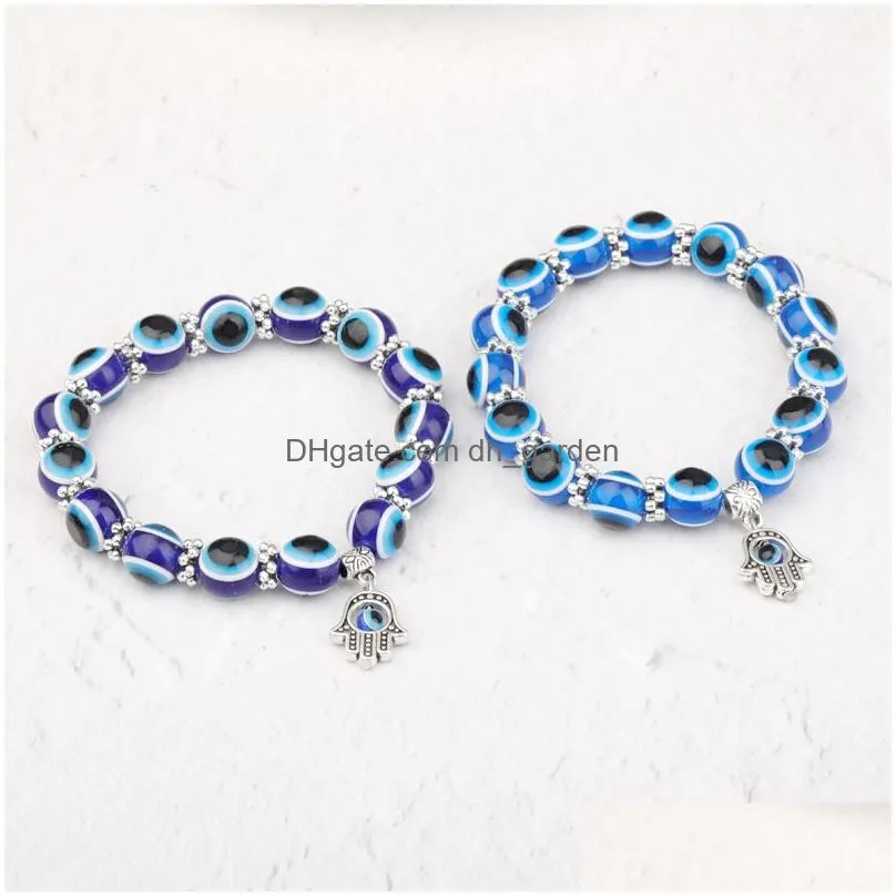 Chain High Quality Fashion Evil Blue Eye Acrylic Beads Chain Bracelet Turkish Hamsa Hand Fatima Palm Bracelets For Women Me Dhgarden Dhkyd