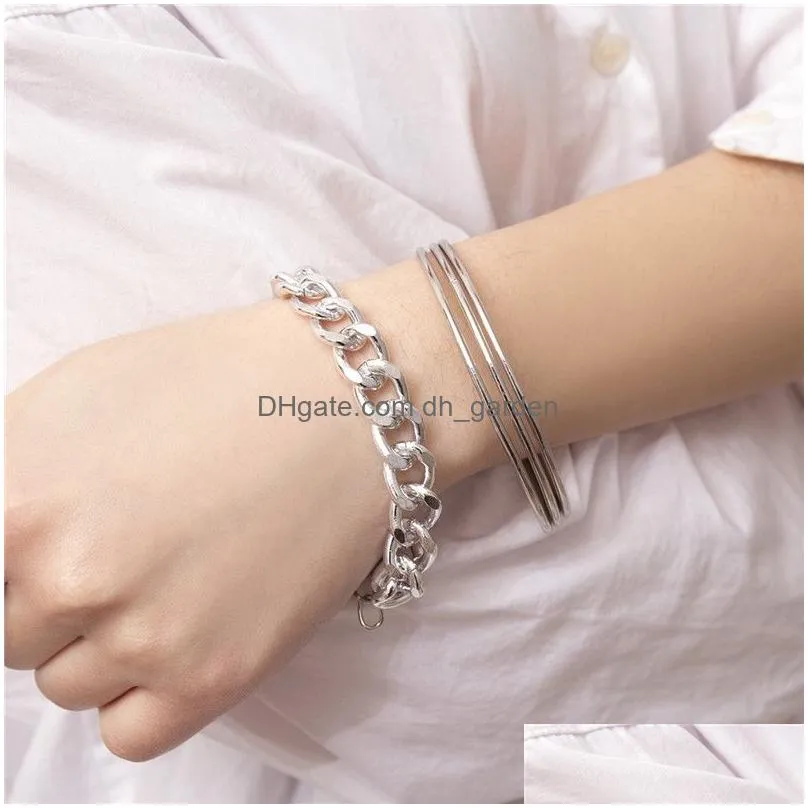 Bangle Punk Style Sier Gold Chain Wire Bangle Bracelet Set For Women Simple Metal Fashion Jewelry Gift Drop Delivery Jewelry Dhgarden Dhocy