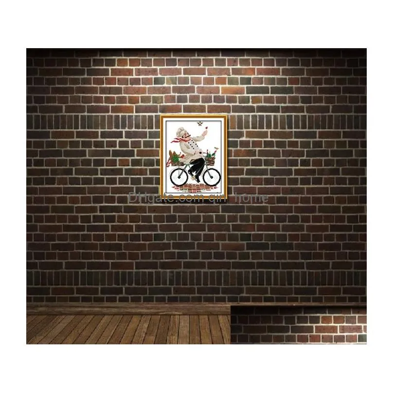 chef on bike diy handmade cross stitch embroidery tools needlework sets counted print on canvas dmc 14ct 11ct cloth
