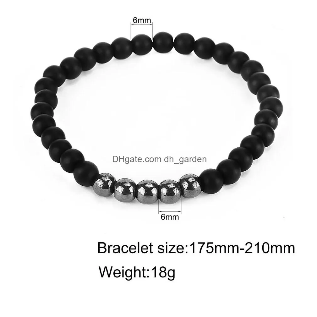 Charm Bracelets Handmade 8Mm Matte Natural Stone Beaded Bracelet Set For Women Men 6Mm Alloy Charm Energy Yoga Black Beads Dhgarden Dhjmj