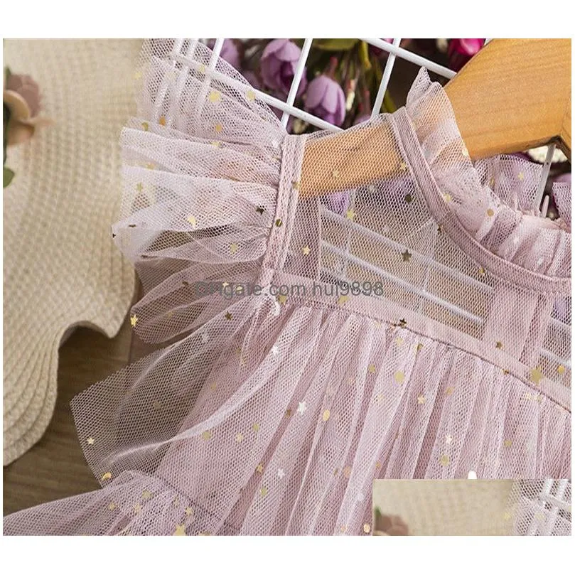 fashion baby girls dresses summer gauze net dress stars fold girl princess dress sleeveless children clothes kids clothing