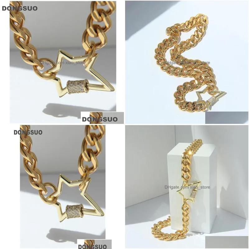 chain necklace choker star lock pendant necklaces for women jewelry 18k gold vacuum plated stainless steel metal high quality6632955