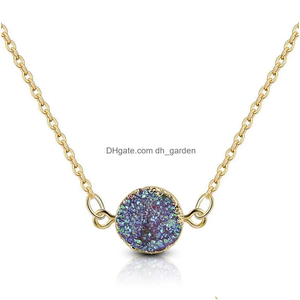 Pendant Necklaces New Design Round Nature Resin Pendant Necklace For Women 5 Color Geometry Charm Gold Plating Fashion Jewel Dhgarden Dh63L