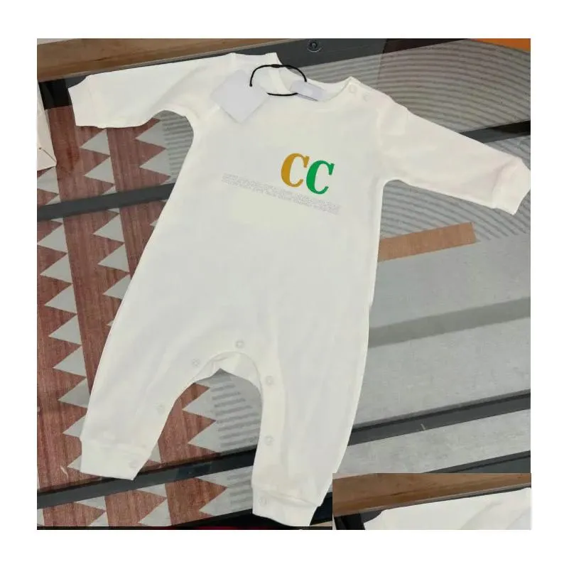 Rompers In Stock Newborn Baby Rompers Girls And Boy Long Sleeve Spring Cotton Clothes Letter Print Infant Romper Designer Children Our Dhgkn