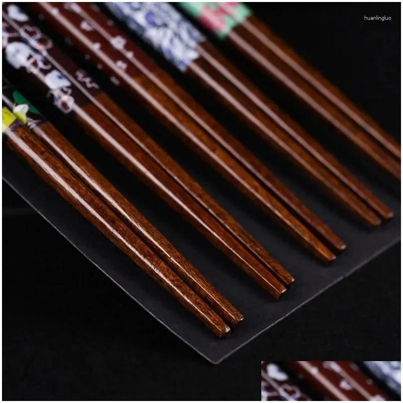 chopsticks 5 pairs japanese style wooden colorful tortoise shell creative gift box set