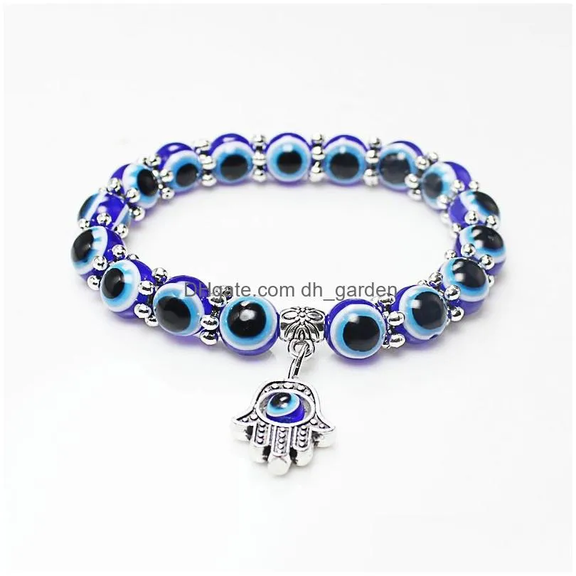 Chain 2Pcs/ Set Fashion Evil Blue Eye Acrylic Beads Chain Bracelet For Women Turkish Hamsa Hand Fatima Palm 7 Chakras Volca Dhgarden Dhdpl