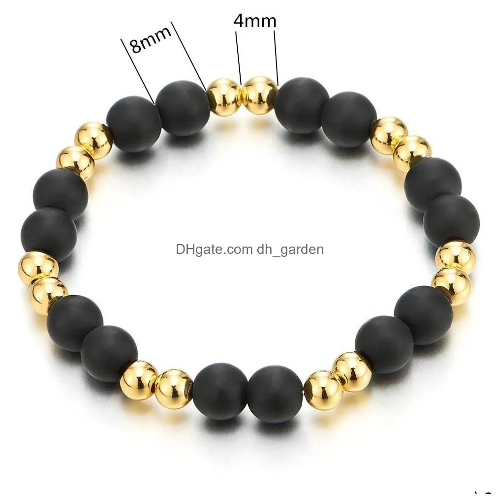 Beaded Fashion 8Mm Handmade Beaded Bracelet Men Jewelry Natural Stone Volcanic Rock Agate Gold Bead Vintage Gifts New Drop Dhgarden Dhfmu