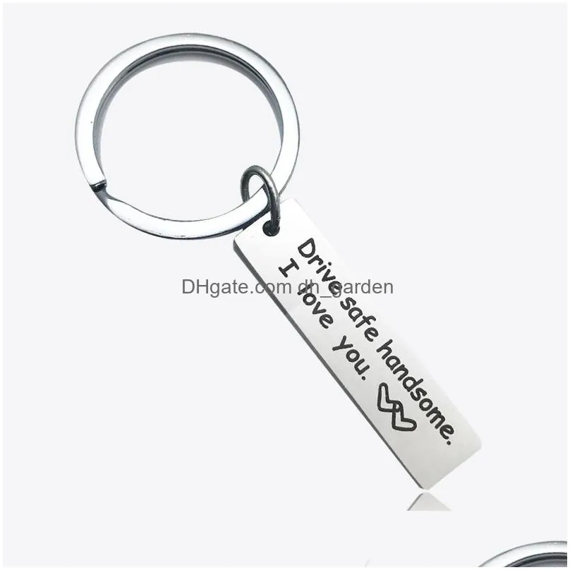 Key Rings Stainless Steel Drive Safe I Need You Here With Me Keyring For Your Family Engraved Car Keychain Husband Gift Boy Dhgarden Dh6Ro