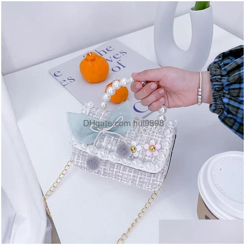 sweet princess accessories childrens purse sidebag girls korean fashion pearl handbag wholesale candy bags for children