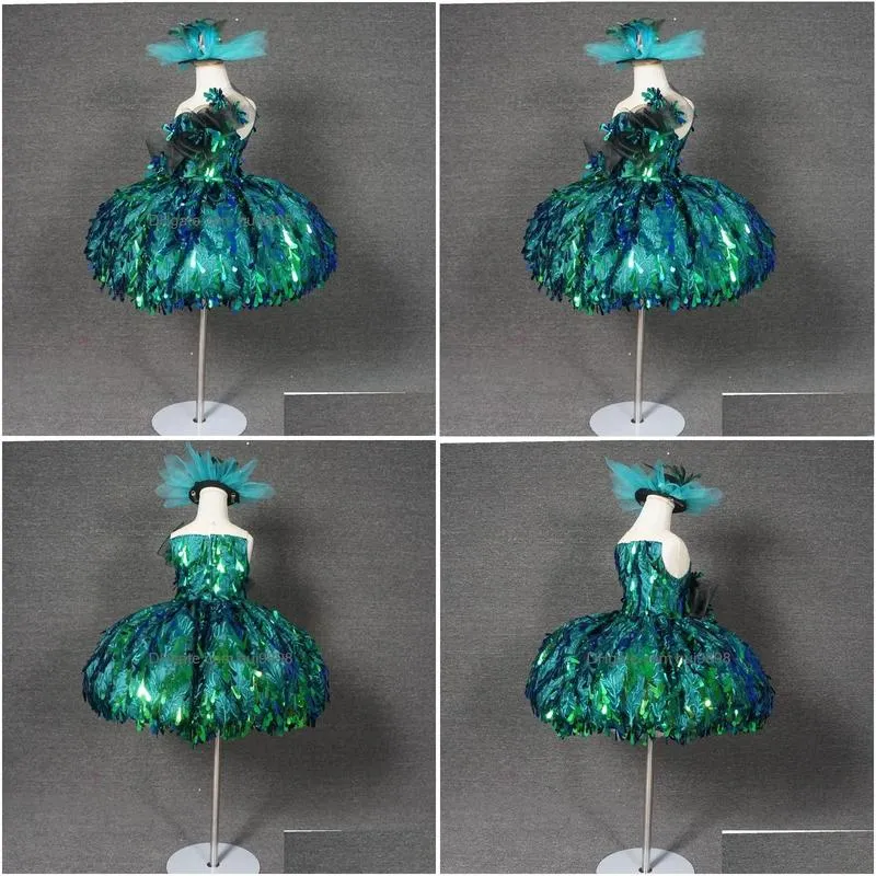 girls dresses green sequin flowers girl ball gowns luxury kid girls birthday pageant custom madegirls