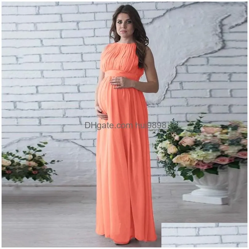 maternity dresses round neck sleeveless long women plus size white blue dress po shooting pregnant pure color tunic
