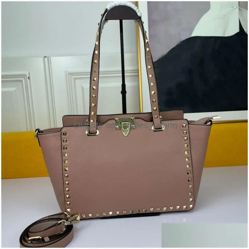 rivet tote shopping bag women classic handbags purse genuine leather long strap clemence shoulder bags large capacity pockets