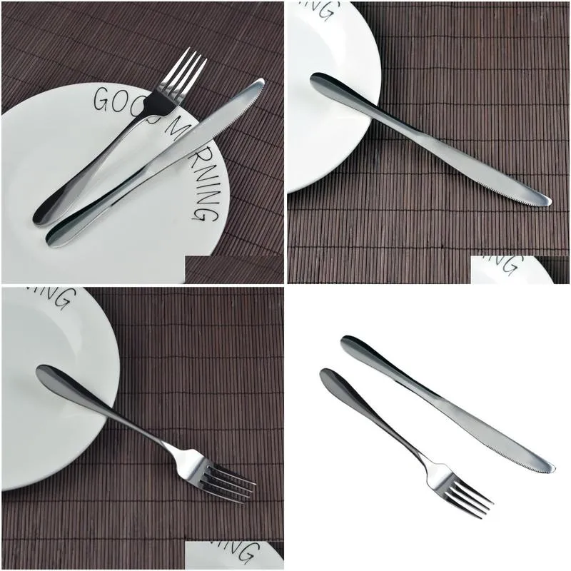 Dinnerware Sets Stainless Steel Steak Fork Thickened Dessert Knife And Western Tableware Set Two Drop Delivery Home Garden Kitchen, Di Otnrb