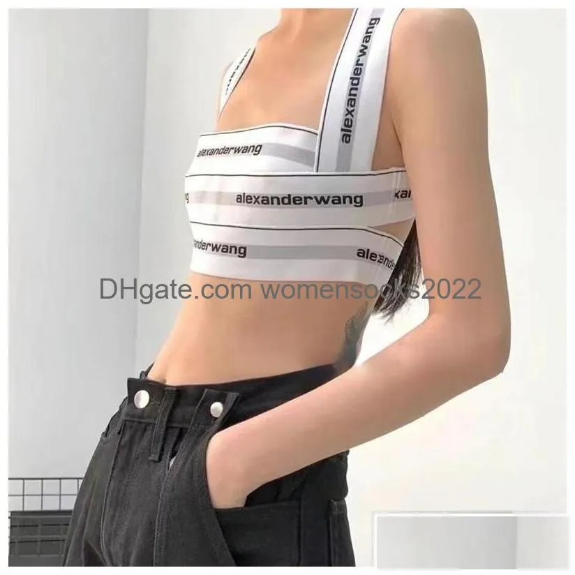 womens tanks camis y fashion striped letter tie corset top women tight sling cross cutout street party y2k clothes crop summer 22