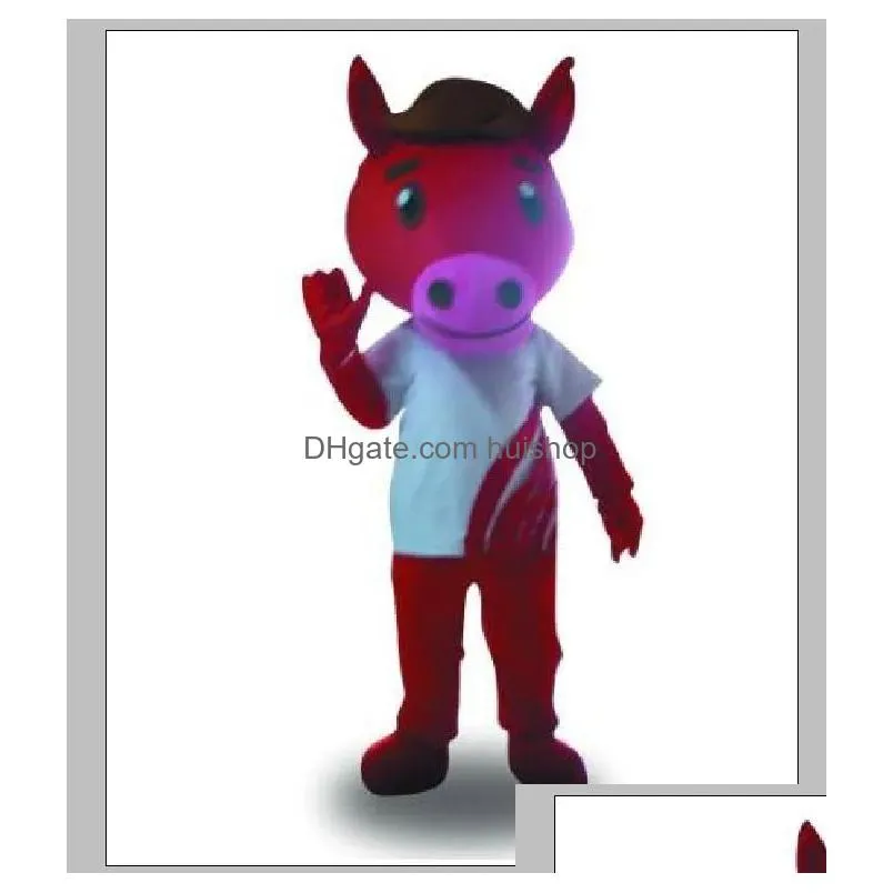 halloween classic version red horse mascot costumes cartoon character adult women men dress carnival unisex adults