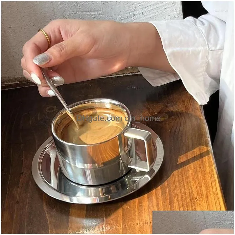 cups saucers korean style niche coffee cup and saucer set retro stainless steel double wall insulation exquisite afternoon tea