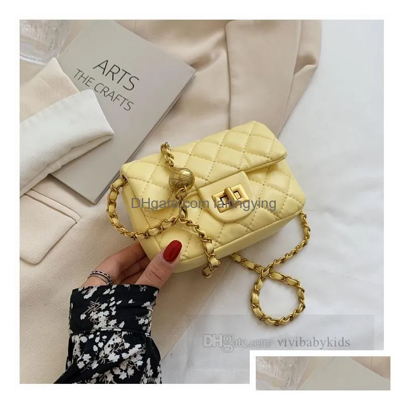 lady style children handbags kids diamond lattice quilted pu leather messenger bag girls metals buckle chain single shoulder bags