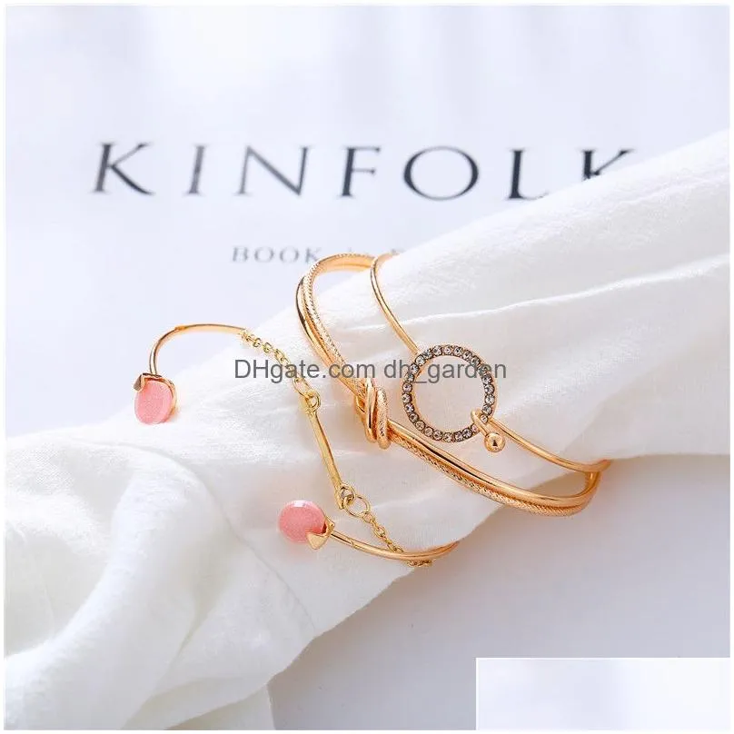 Bangle 4Pcs/Set Mtilayer Knot Arrow Crystal Open Cuff Bracelet Set For Women Sier Gold Plating Adjustable Wire Bangle Fashi Dhgarden Dhy1B