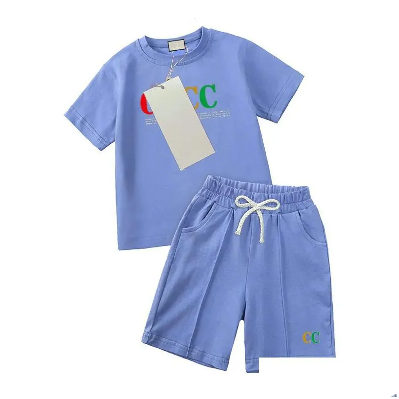 Clothing Sets Luxury Designer 3 Styles Baby Kids Clothing Sets Classic Brand Clothes Suits Childrens Summer Short Sleeve Letter Letter Dhpmv
