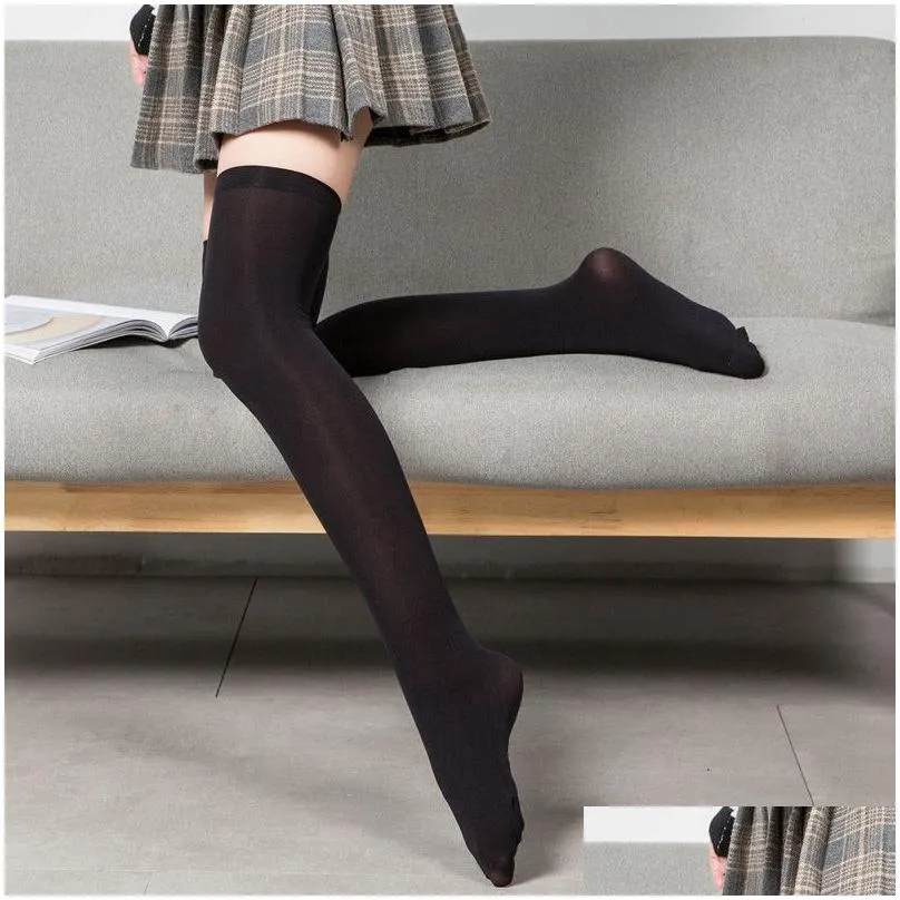 Socks & Hosiery Y Warm Black White Soild Color Long Socks Women Over Knee Thigh High Stockings Lolita Ladies Girls Hosiery Drop Deliv Otizp