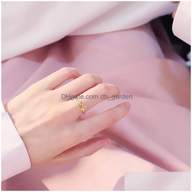 Cluster Rings Minimalist European Usa Retro Knotted Heart Open Lovers Ring Korean Temperament Adjustable Gold Sliver Black Dhgarden Dhuad