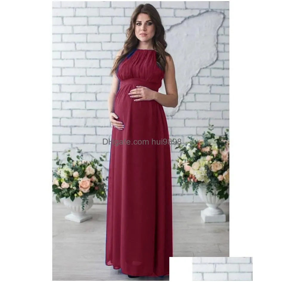 maternity dresses round neck sleeveless long women plus size white blue dress po shooting pregnant pure color tunic