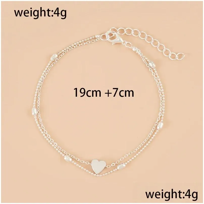 sterling silver anklet bracelets for women heart charm dainty layer anklets for women trendy, simple chain anklets set gifts for teen girl