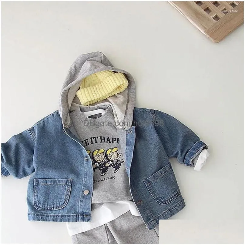 jackets children clothing kids denim coat korean style boys and girls autumn winter fashion handsome hooded pocket jacket