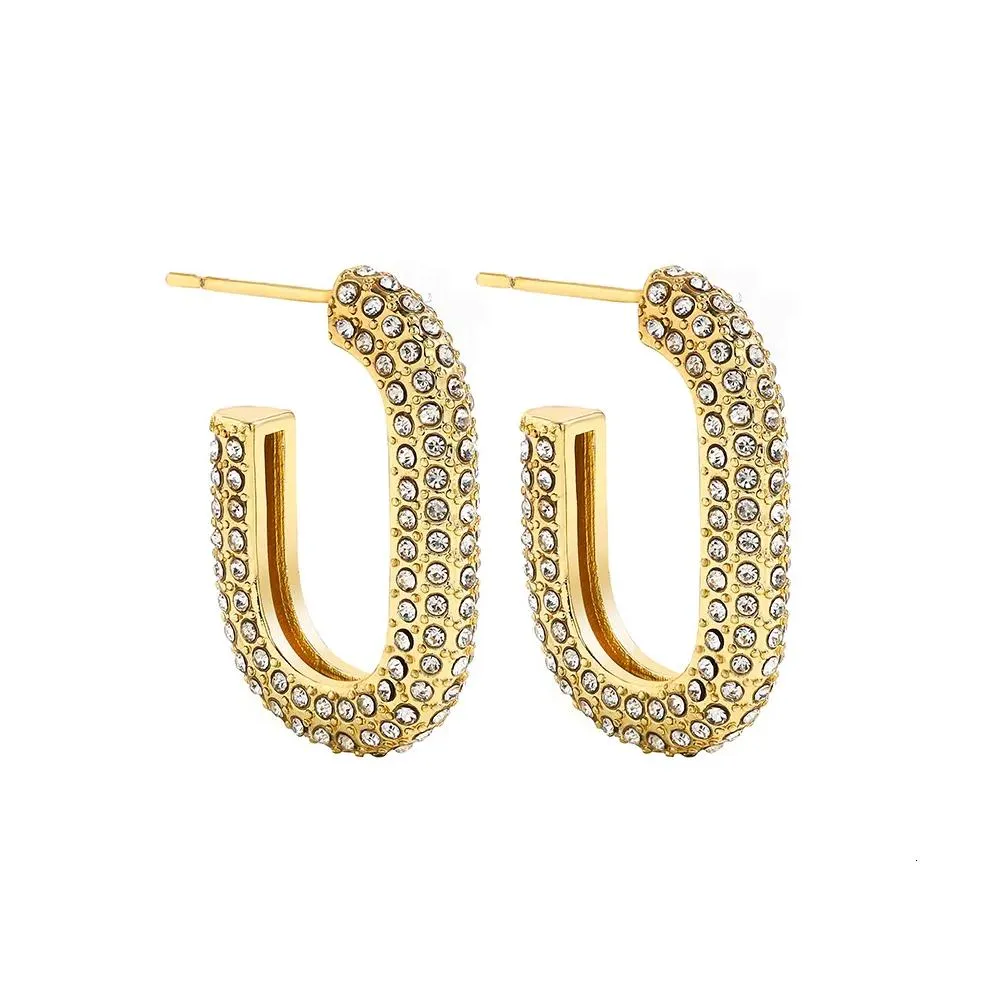 Stud 2022 Stud Fashion Cz Zircon Round Hie Hoop Earrings For Women Geometric Ear Buckle Hoops Gold Plated Stainless Steel Jewelry Dro Otiky