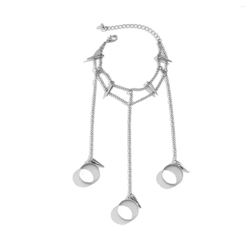 charm bracelets punk layered ring bracelet statement with rings unique jewelry chain tassel wrist for women teeth girls