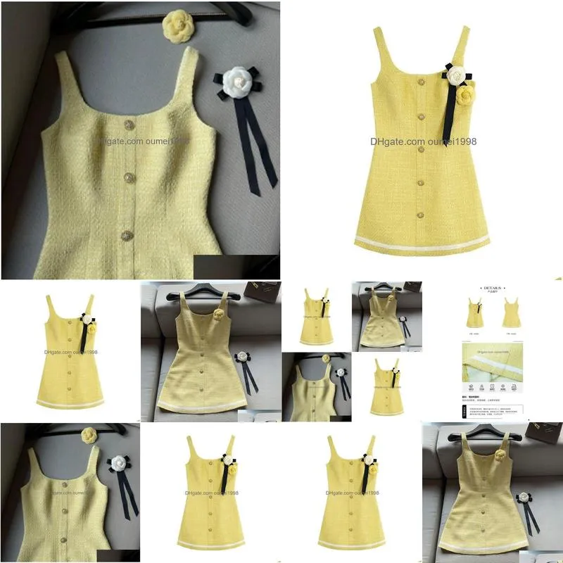 Basic & Casual Dresses Womens Yellow Color Sleeveless T Woolen Flower Work Slim Waist Casual Dress Sml Drop Delivery Apparel Women`S Dhsf7