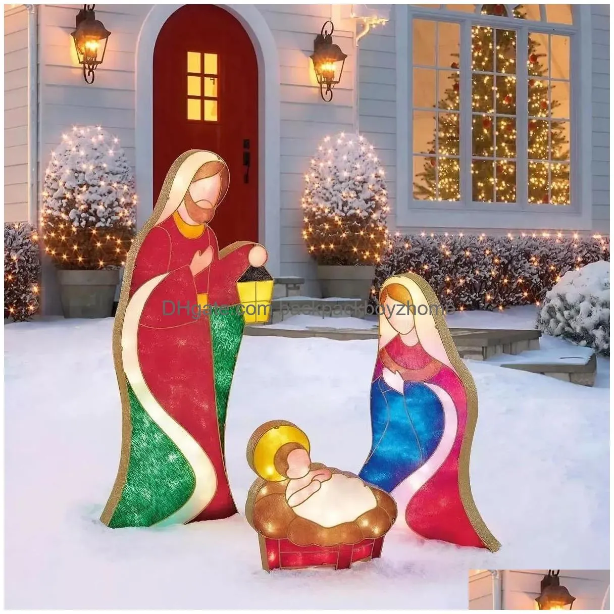 Christmas Decorations Tinsel Nativity Scene Warm White Yard Plane Painting For Easter Outdoor Garden Home Drop Delivery Dhlxc