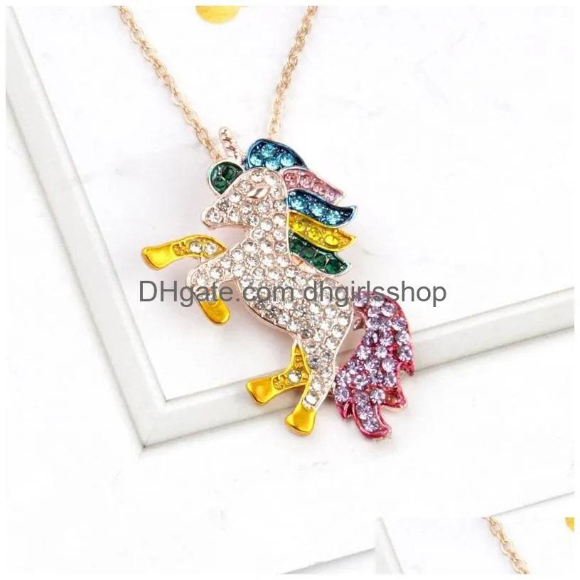 Pendant Necklaces Diamond Designer Pendants Necklaces Luxury Jewelry Women Necklace Crystal Rhinestone Horse Animal Girls Charm With L Dh7Ep