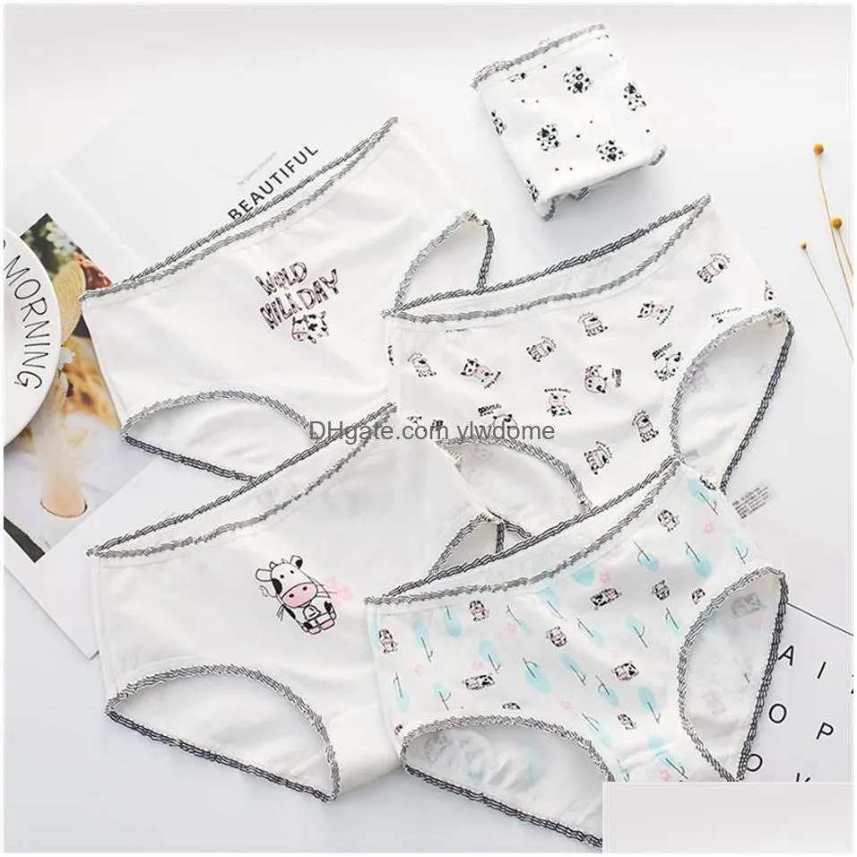 Panties 5Pcslot Cotton Baby Girl Briefs Teenage Panties For Kid Shorts Girls Cute Cow Underwear Children Underpants Drop Delivery Baby Dhstl