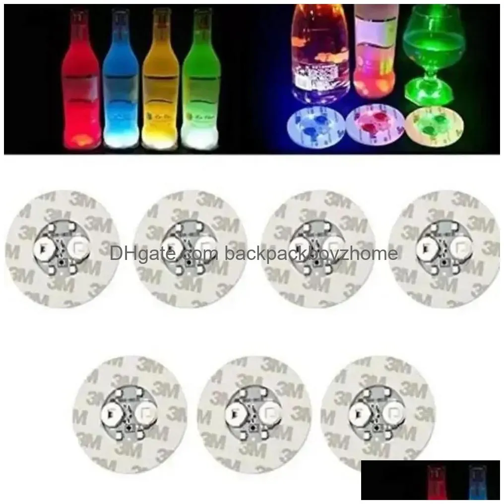 Mats & Pads Mats Pads Blinking Glow Led Bottle Sticker Coaster Lights Flashing Cup Mat Battery Powered For Christmas Party Wedding Bar Dheq9