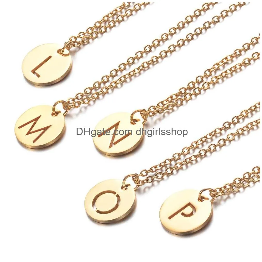 Pendant Necklaces Gold Initials Necklace 316L Stainless Steel Women Jewelry Choker A-Z 26 Letters Hollow-Out Plated Initial Pendant Dr Dhpdu