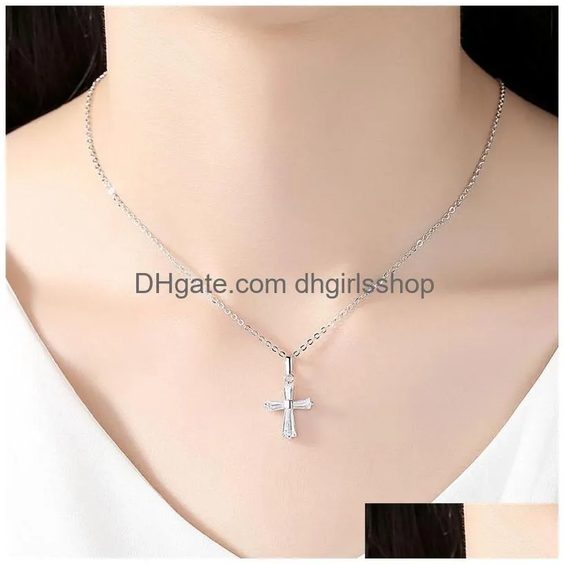 Pendant Necklaces Women Cross Pendant Choker Necklace Rose Gold Sier Rhinestone Crystal Charm Jewelry Fashion Cubic Zirconia Clavicle Dhxj9