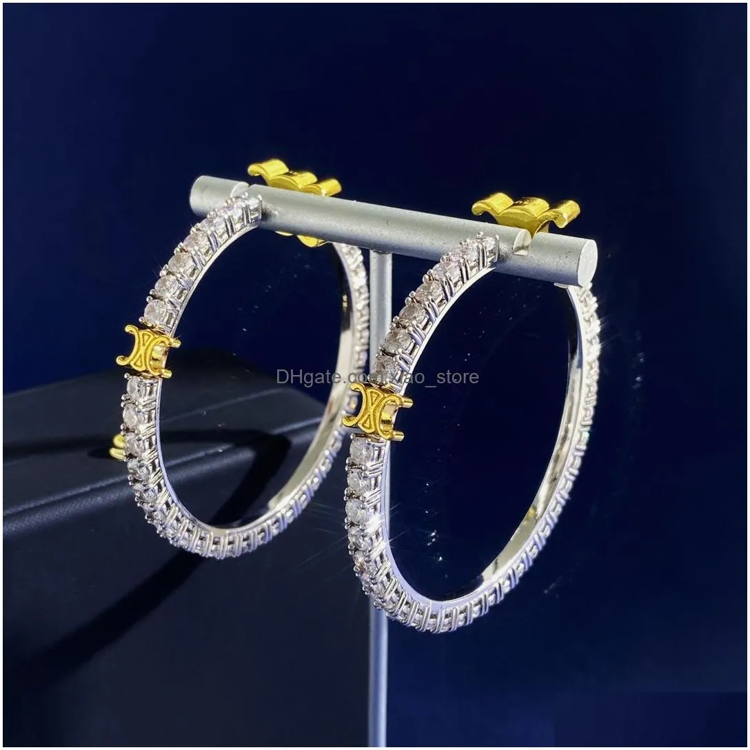 celi brand classic luxury designer earrings 18k gold earring fashion big circle women silver shining crystal bling diamond earings ear rings party