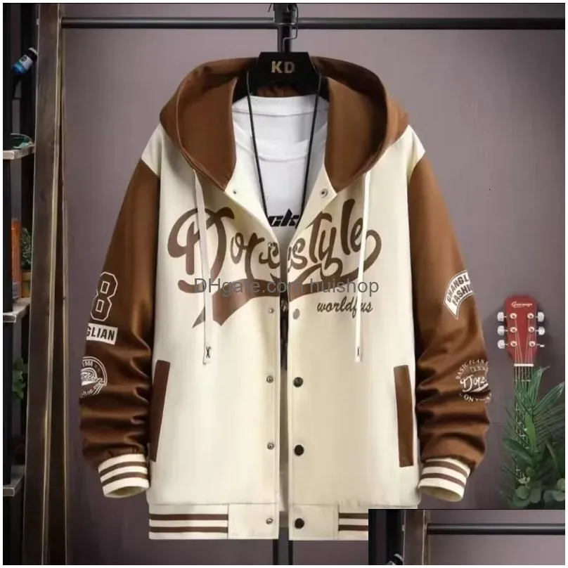 mens jackets mens hooded baseball jersey autumn korean casual hooded jacket harajuku high street fashion mens clothing high quality coat