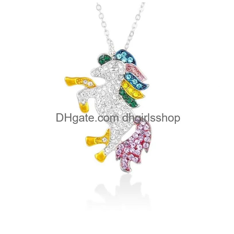 Pendant Necklaces Diamond Designer Pendants Necklaces Luxury Jewelry Women Necklace Crystal Rhinestone Horse Animal Girls Charm With L Dh7Ep
