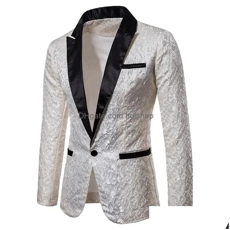 mens suits blazers black jacquard bronzing floral blazer men luxury brand single button suit jacket men wedding party stage costume homme 2xl