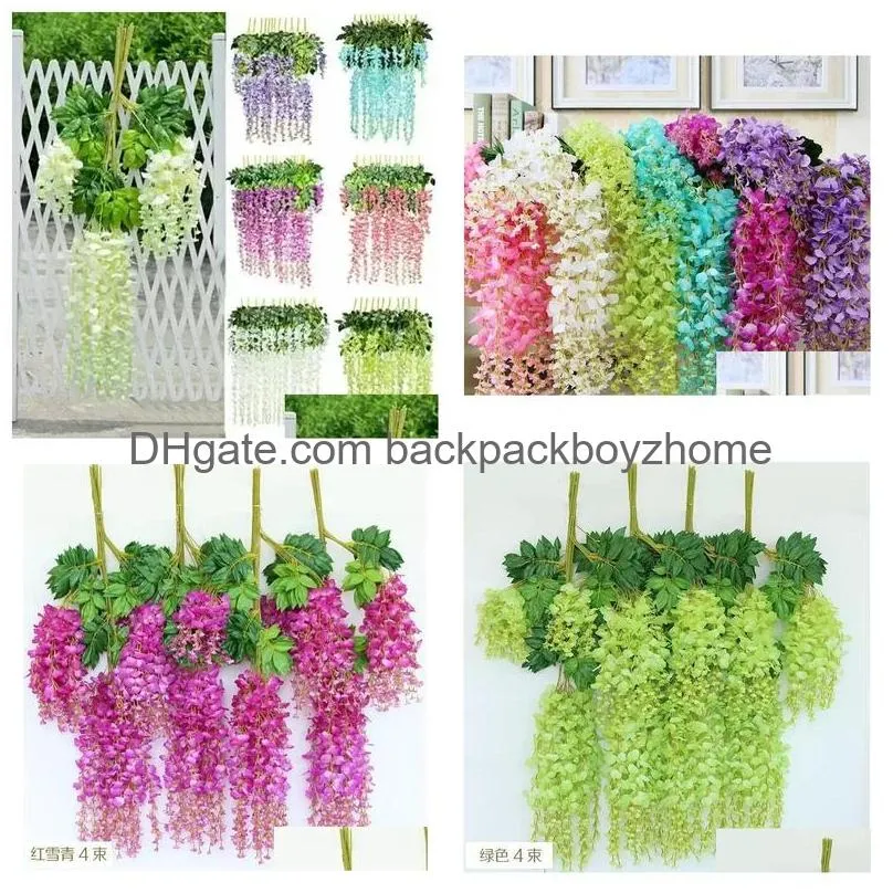 Decorative Flowers & Wreaths New Artificial Ivy Flowers Silk Flower Wisteria Vine Rattan For Wedding Centerpieces Decorations Bouquet Dh7Rw