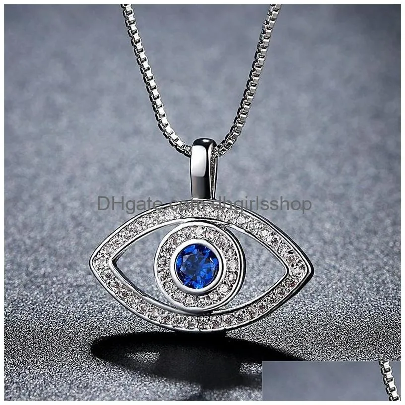 Pendant Necklaces Blue Evil Eye Pendant Necklace Luxury Crystal Cz Clavicle Sier Rose Gold Jewelry Third Zircon Fashion Birthday Drop Dhfzg
