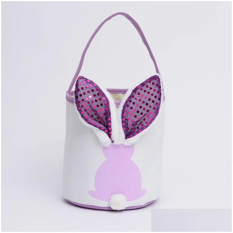 Other Festive & Party Supplies Led Flashing Light Sequin Bunny Easter Basket Handbag Bags Rabbit Egg Hunt Canvas Cotton Bucket Tote Wi Dhmxi