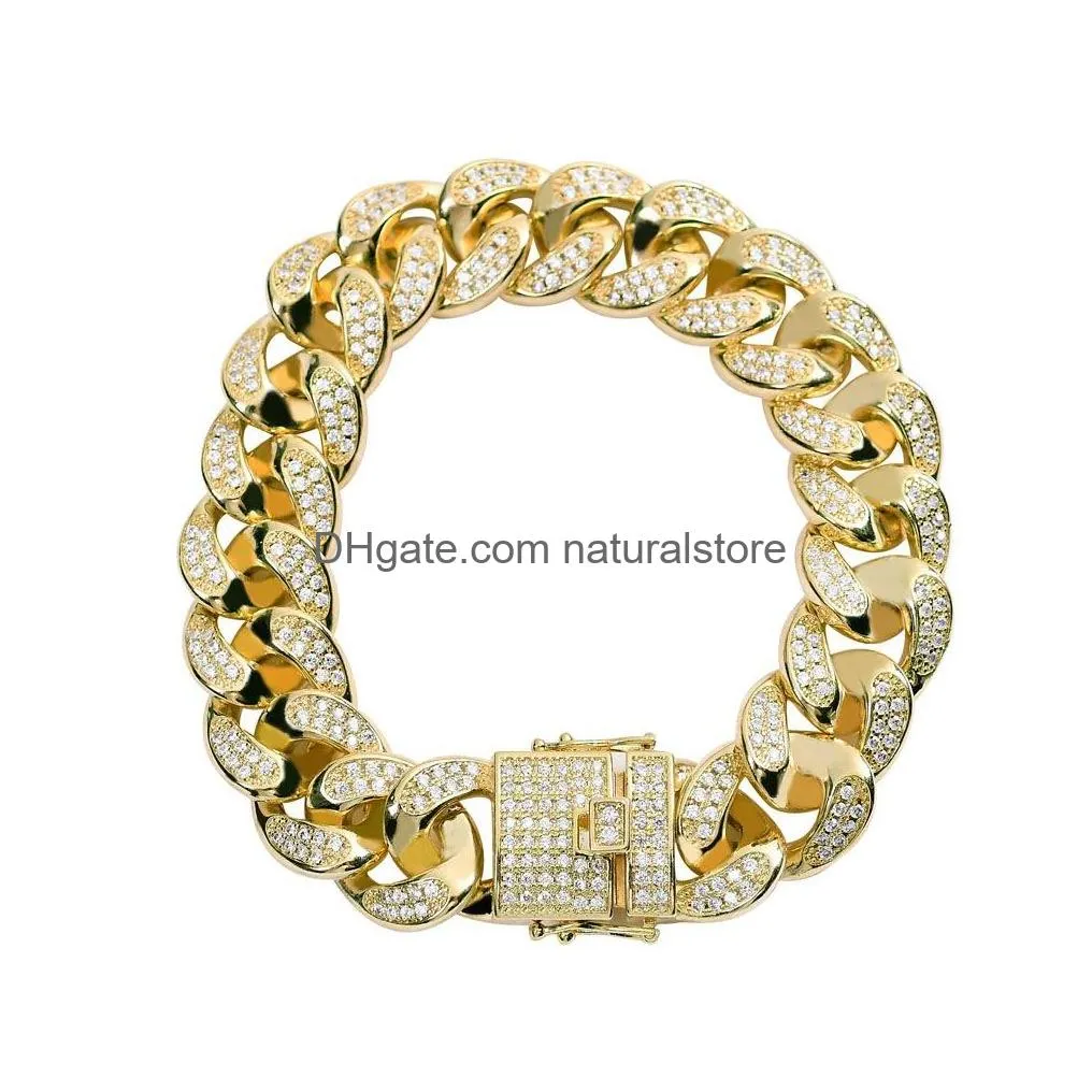 Chain Big Heavy 8Inch 18Mm Micro Pave Cz Cubic Zirconia Cuban Link Bracelet Fl Iced Out  Curb Chain Bangle Wristband Hip Hop Pun Dhzos