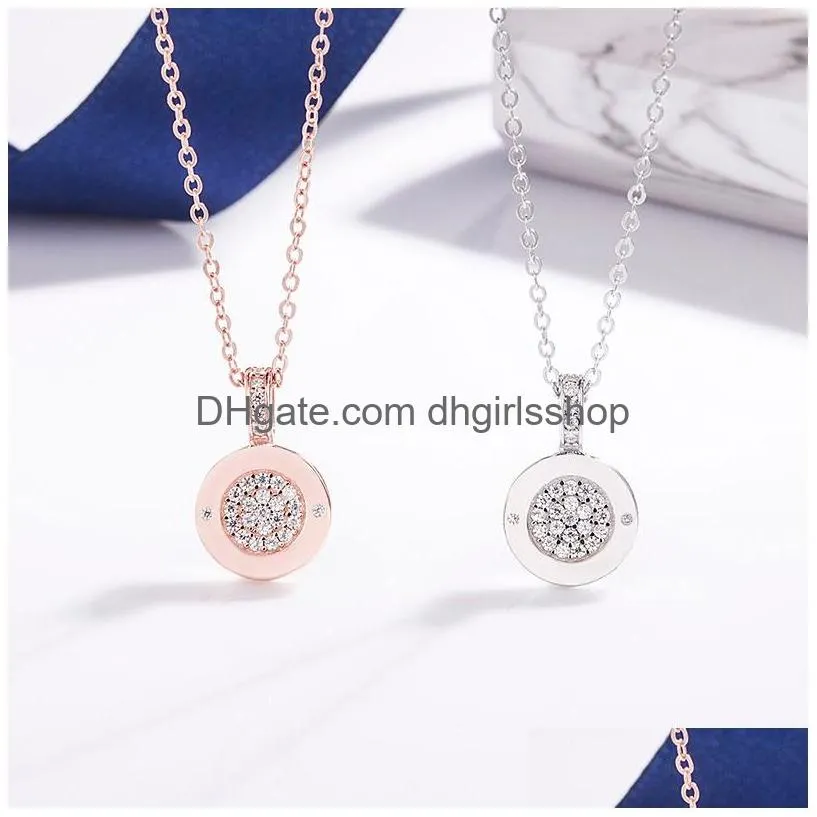 Pendant Necklaces Double Sided Round Pendant Necklaces For Women Rose Gold Luxury Rhinestone 925 Sterling Sier Choker Necklace Fashion Dhxji