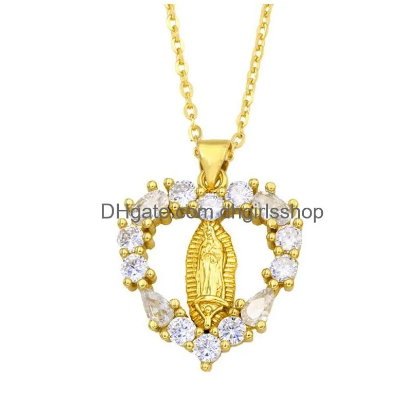 Pendant Necklaces Virgin Mary Necklace For Women 18K Gold Plated Iced Out Link Chain Necklaces Copper Cubic Zirconia Zircon Cz Pendant Dhptw