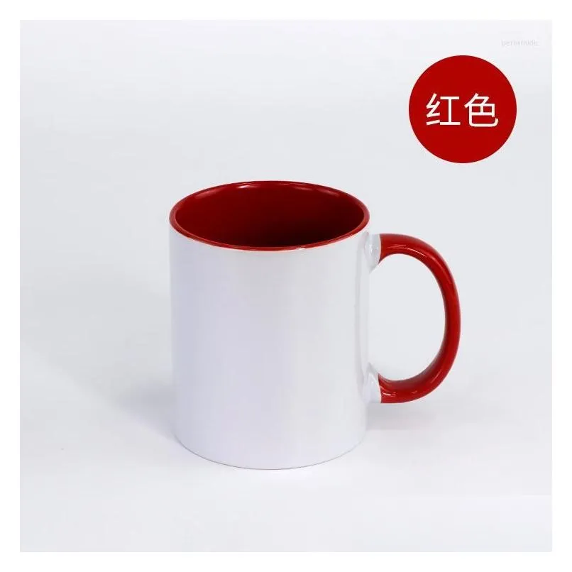 Mugs Customized Logo 350Ml 11Oz Ceramic Mug Heart Round Handle Personalized Picture Print Sublimation Blank Color Coffee Tea Cup Drop Dhomv