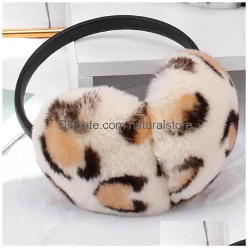 Ear Muffs Leopard Print Real Rex Rabbit Fur Earmuffs With Veet Band Ball And Winter Womens Fashion Fuzzy Headband Drop Delivery Dhdod